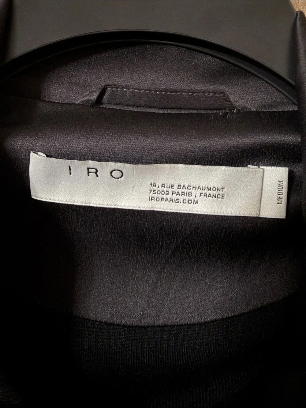 IRO Black Satin Zip-Front Bomber Jacket with Gold Hardware